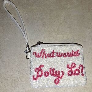 "What Would Dolly Do?"Beaded Wristlet with Pink Text